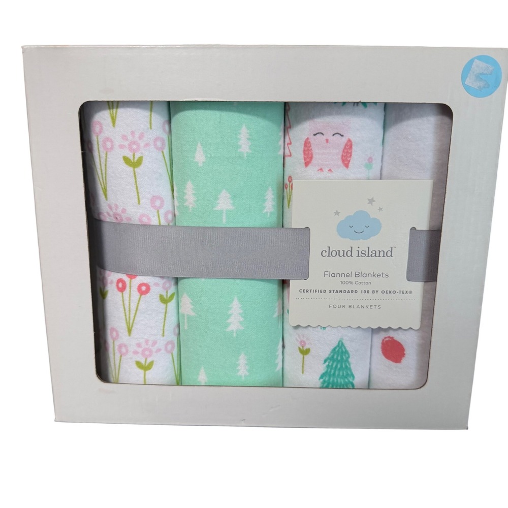 Cloud Island Flannel Baby Blankets Forest Frolic  Set of 4 100% Cotton 30" x 30"